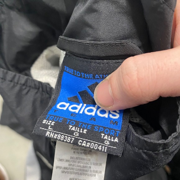 Adidas Team Mens Black White Full Zip Windbreaker Jacket Large RN88387 CA00411 - Picture 2 of 3